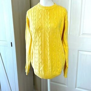 Bill Blass Yellow Crew Neck Cable Sweater Sz M